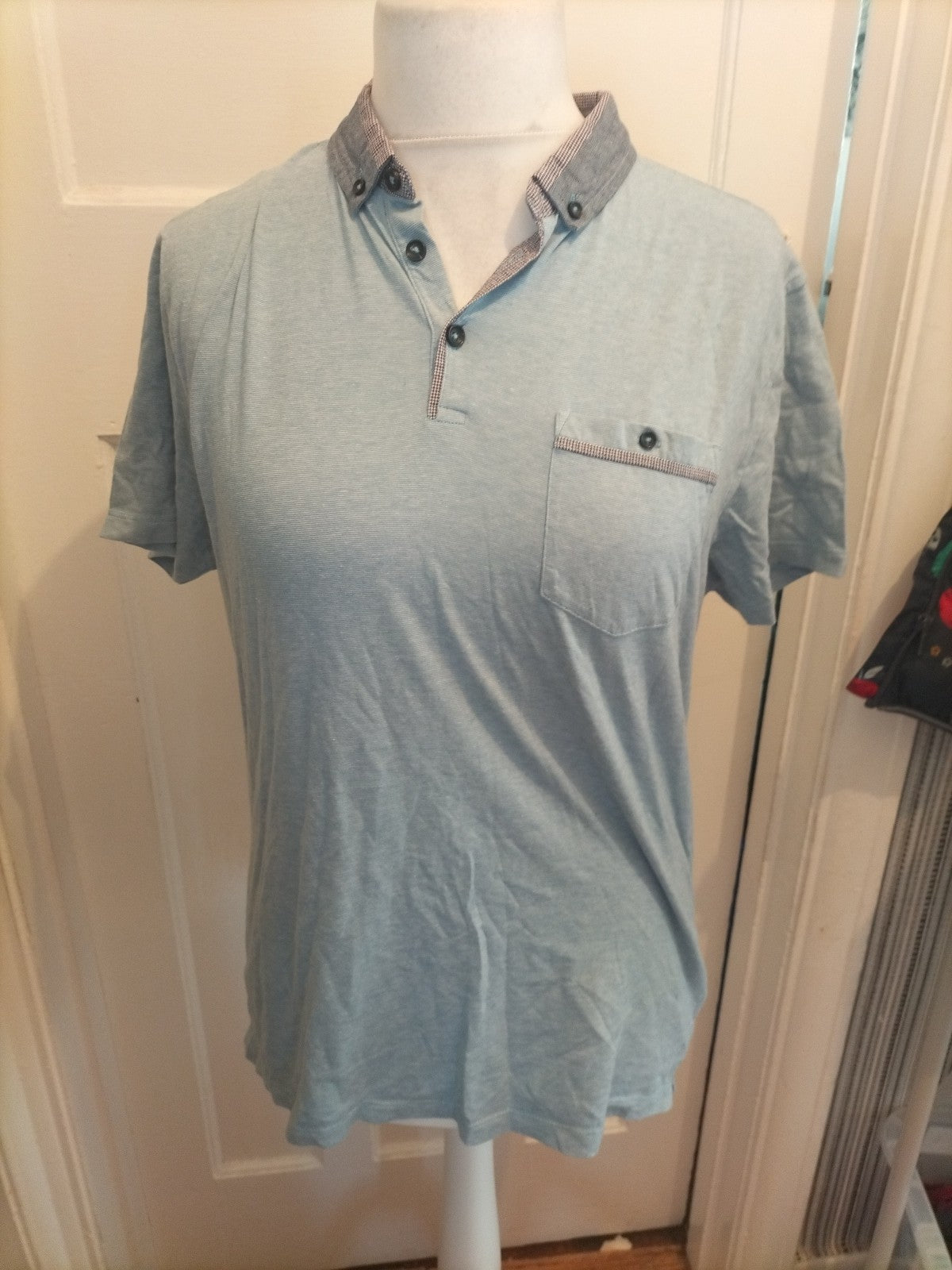 Mens Cedarwood State Size Medium Blue And Navy Trim Short Sleeved Polo