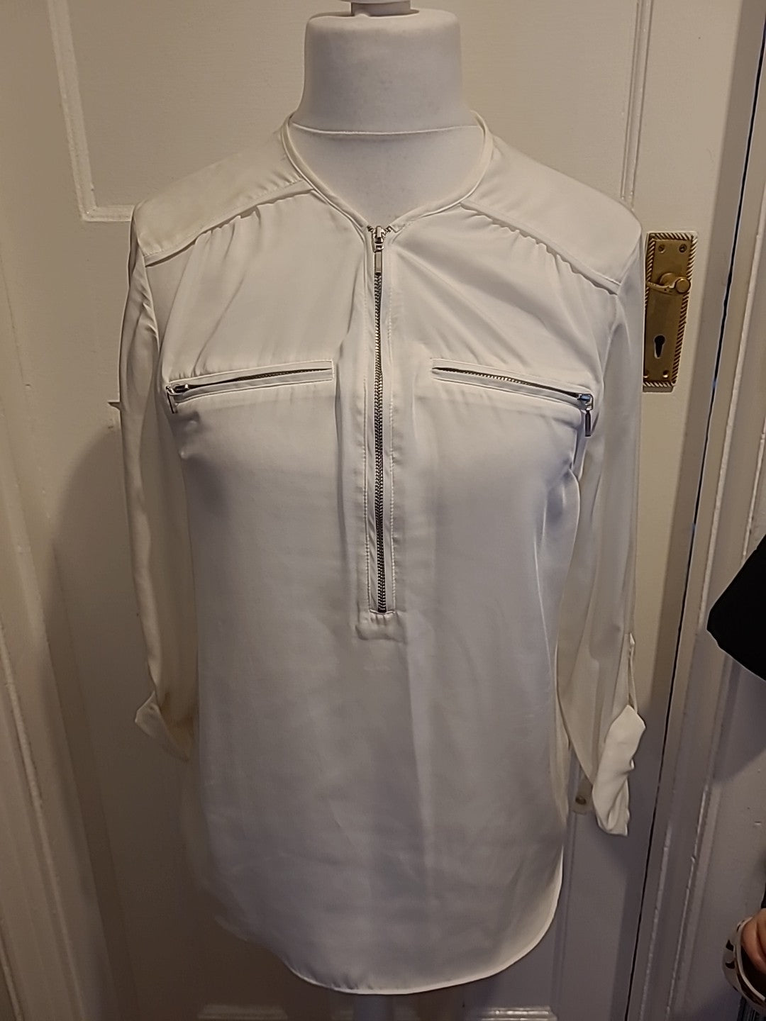 Ladies Next Size 8 White Asymmetric Half Sleeve Blouse