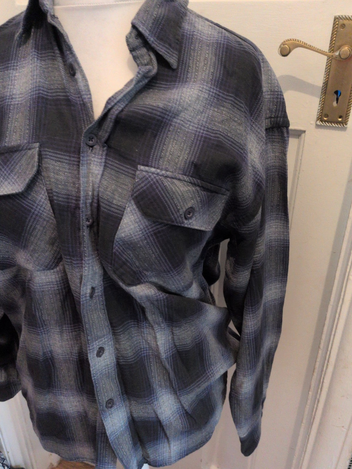 Marks And Spencer Medium Two Tone Grey Buttoned Shirt Cotton
