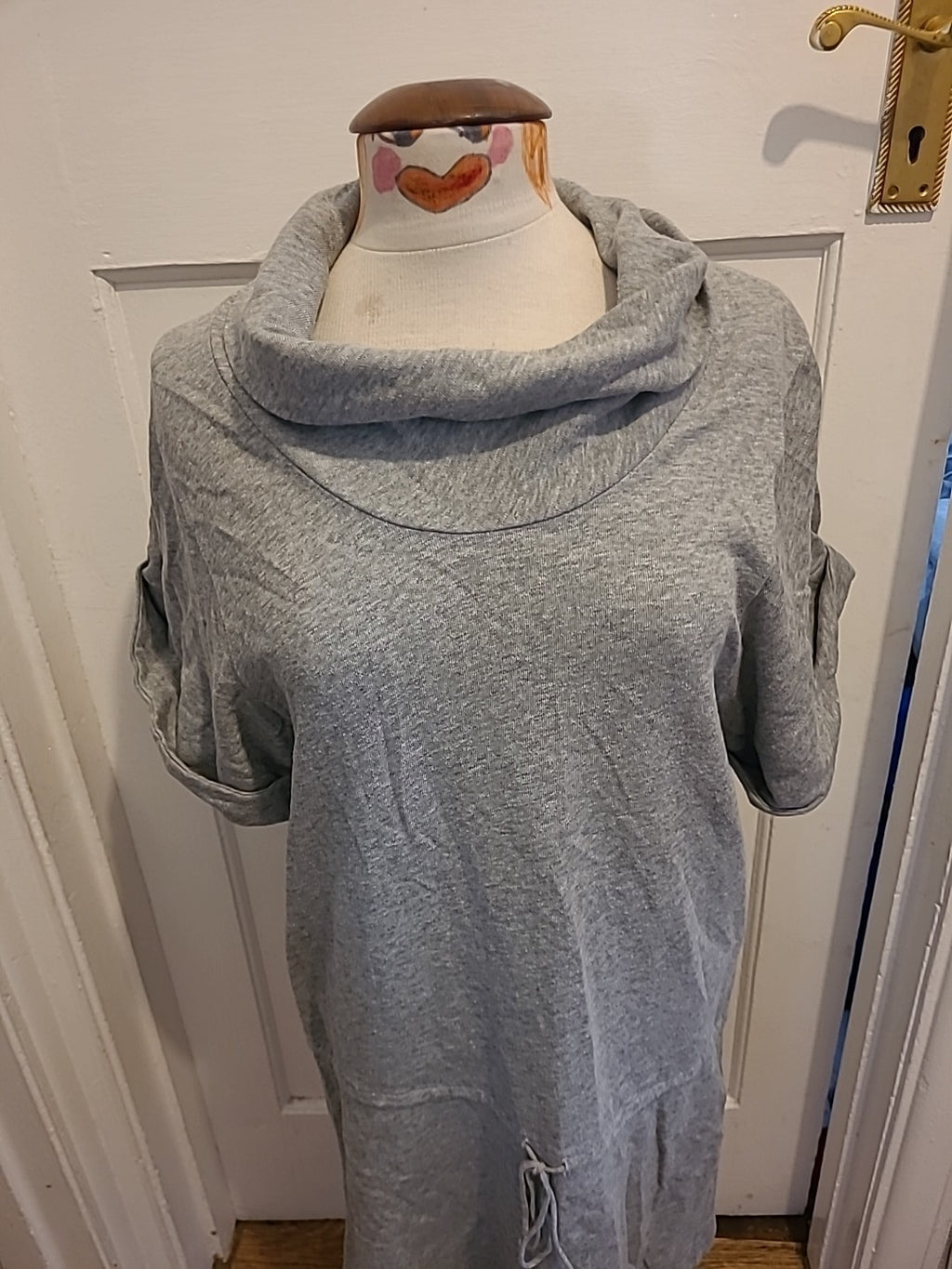 Ladies Short Sleeve Jumper Dress Drawstring Grey Size 12 KOOKAI (3) Roll Neck