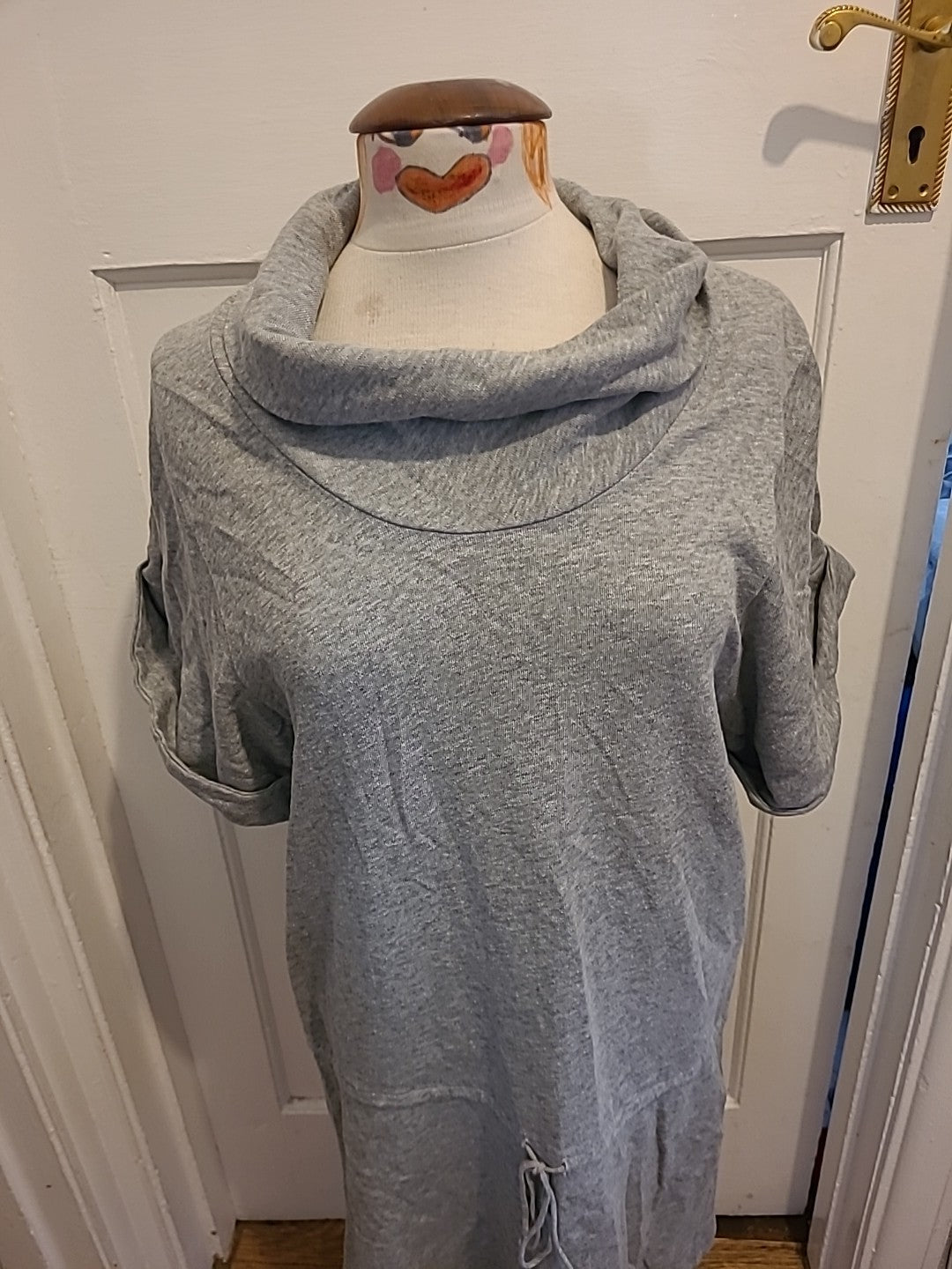Ladies Short Sleeve Jumper Dress Drawstring Grey Size 12 KOOKAI (3) Roll Neck