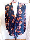 Ladies Tu Size 10 Navy And Orange Floral Long Sleeved Blouse