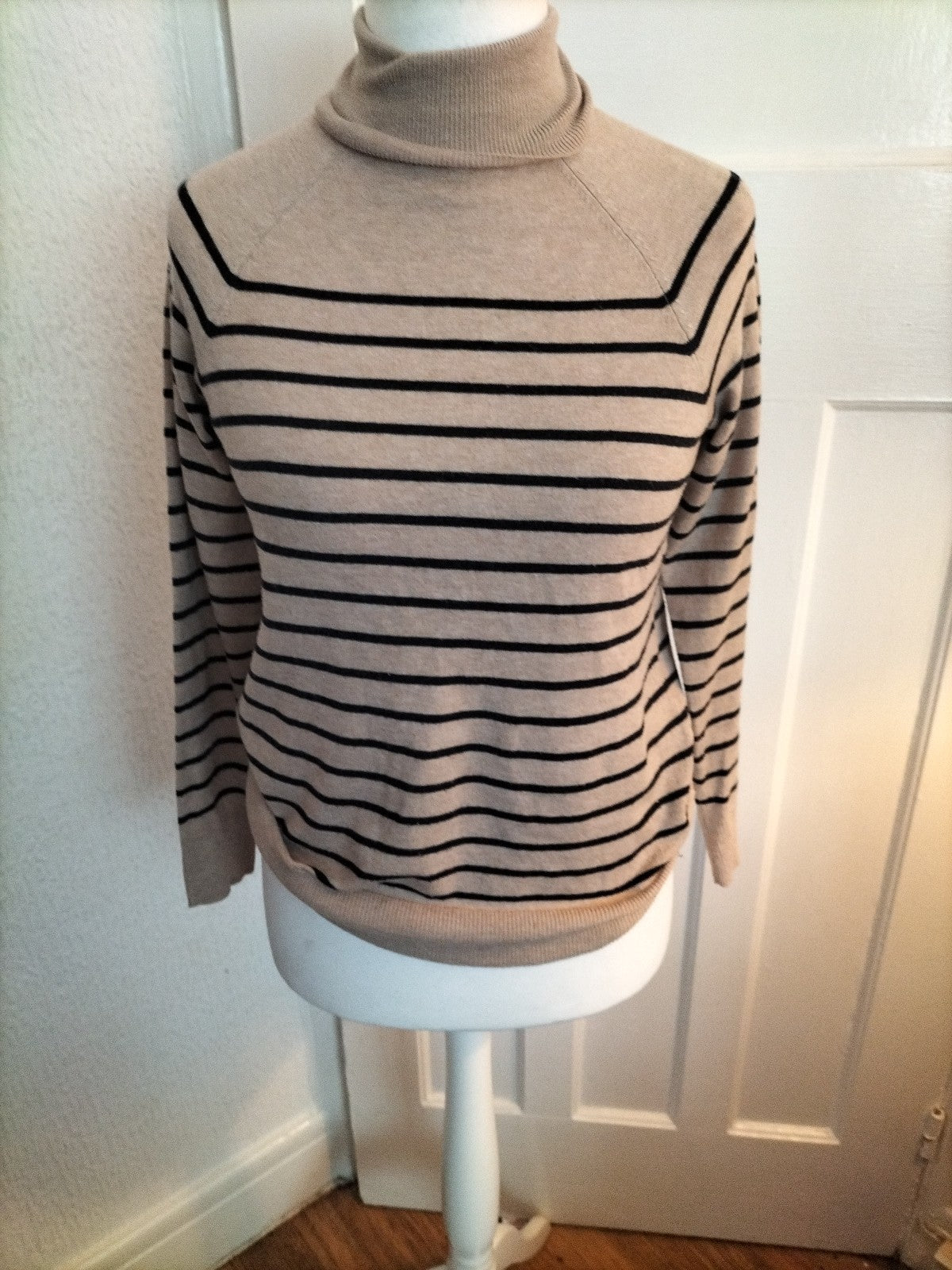 Ladies Primark Size Small Beige And Black High Neck Blouse