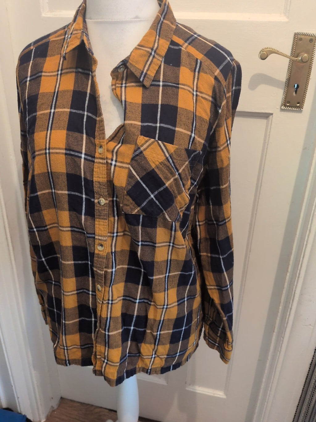 Primark 20 Orange Navy Check Long Sleeve Shirt