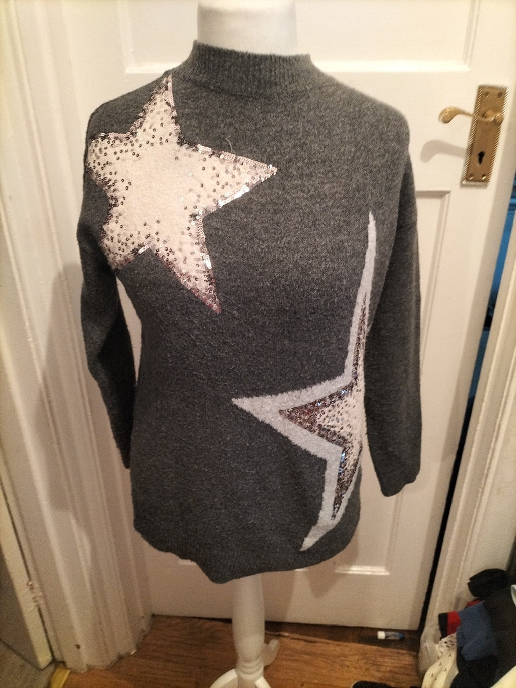 Marks And Spencer Small Grey Star Sequin Jumper