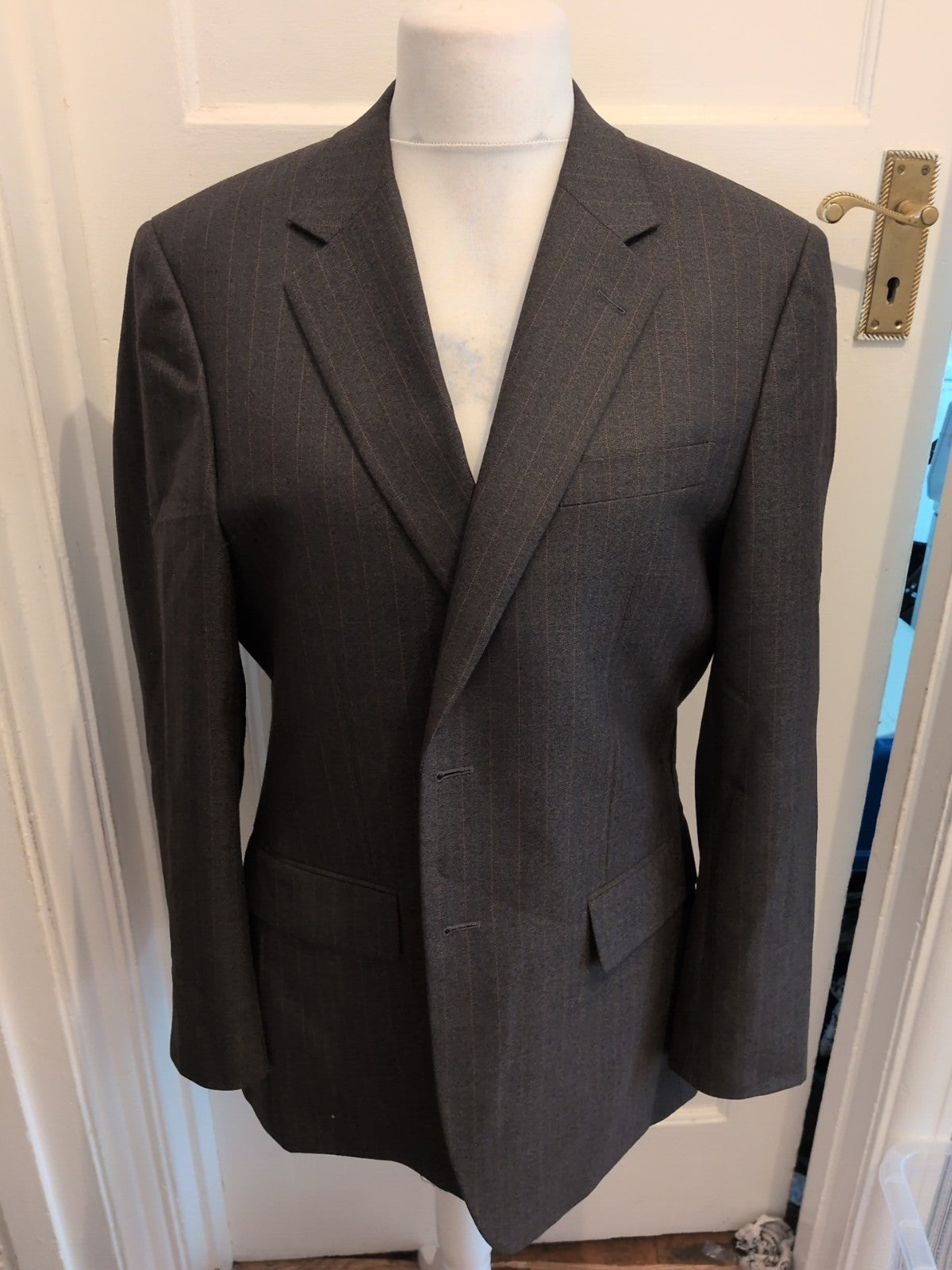 Reid And Taylor 40r Dark Green Pinstripe Suit Jacket