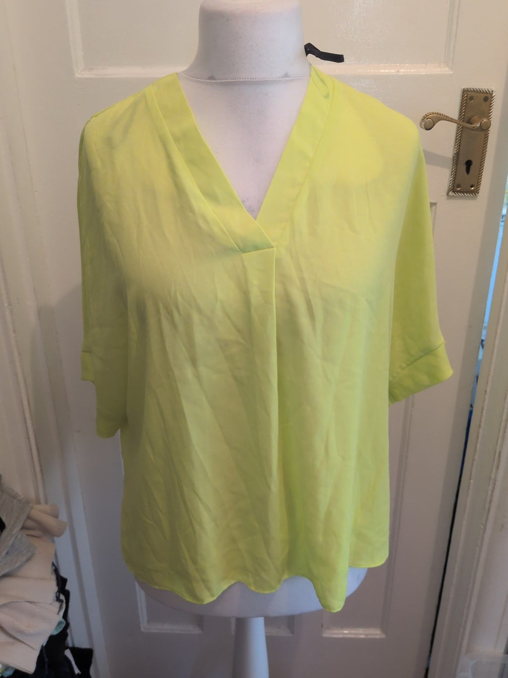 Primark 12 Bright Limey Yellow Short Sleeve Blouse