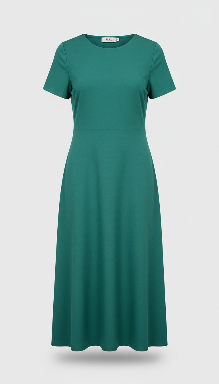 Teal Green Midi Dress Flowy Skirt