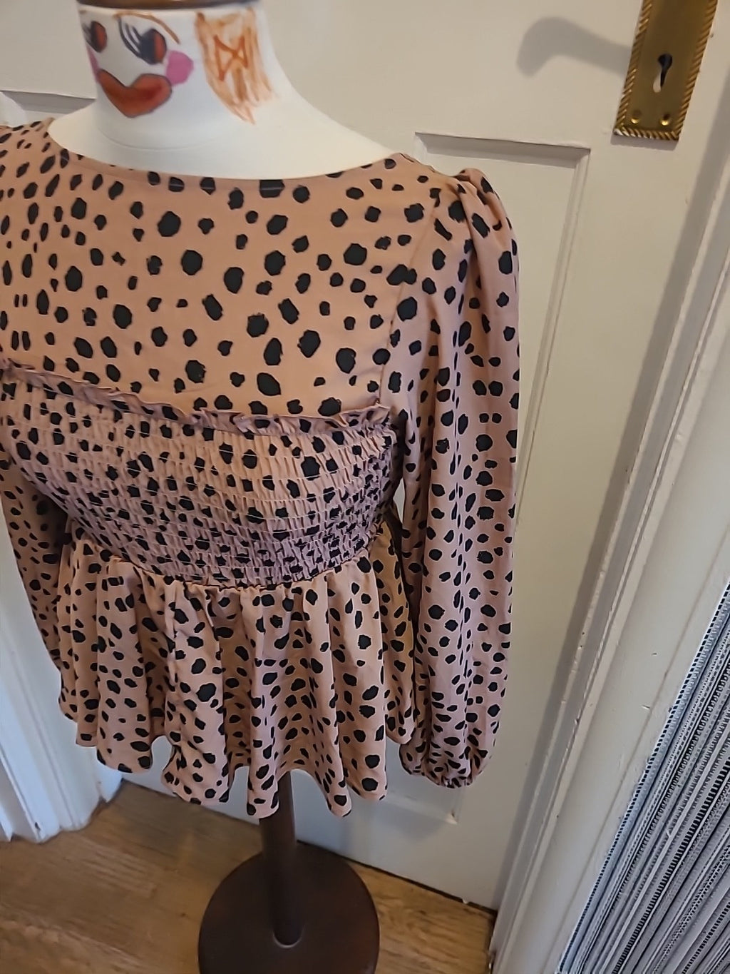 Ladies Shein Size Small Pink And Black Spotted Long Sleeved Top