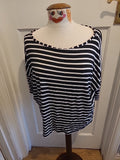 Ladies New Look Size 10 Black White Striped Mid Sleeved Tshirt