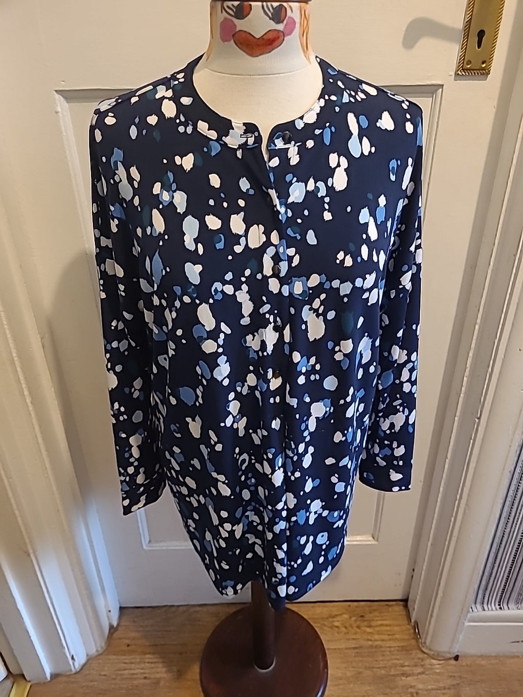 Ladies Gok Wan Size Small Navy White Light Blue Long Sleeved Blouse