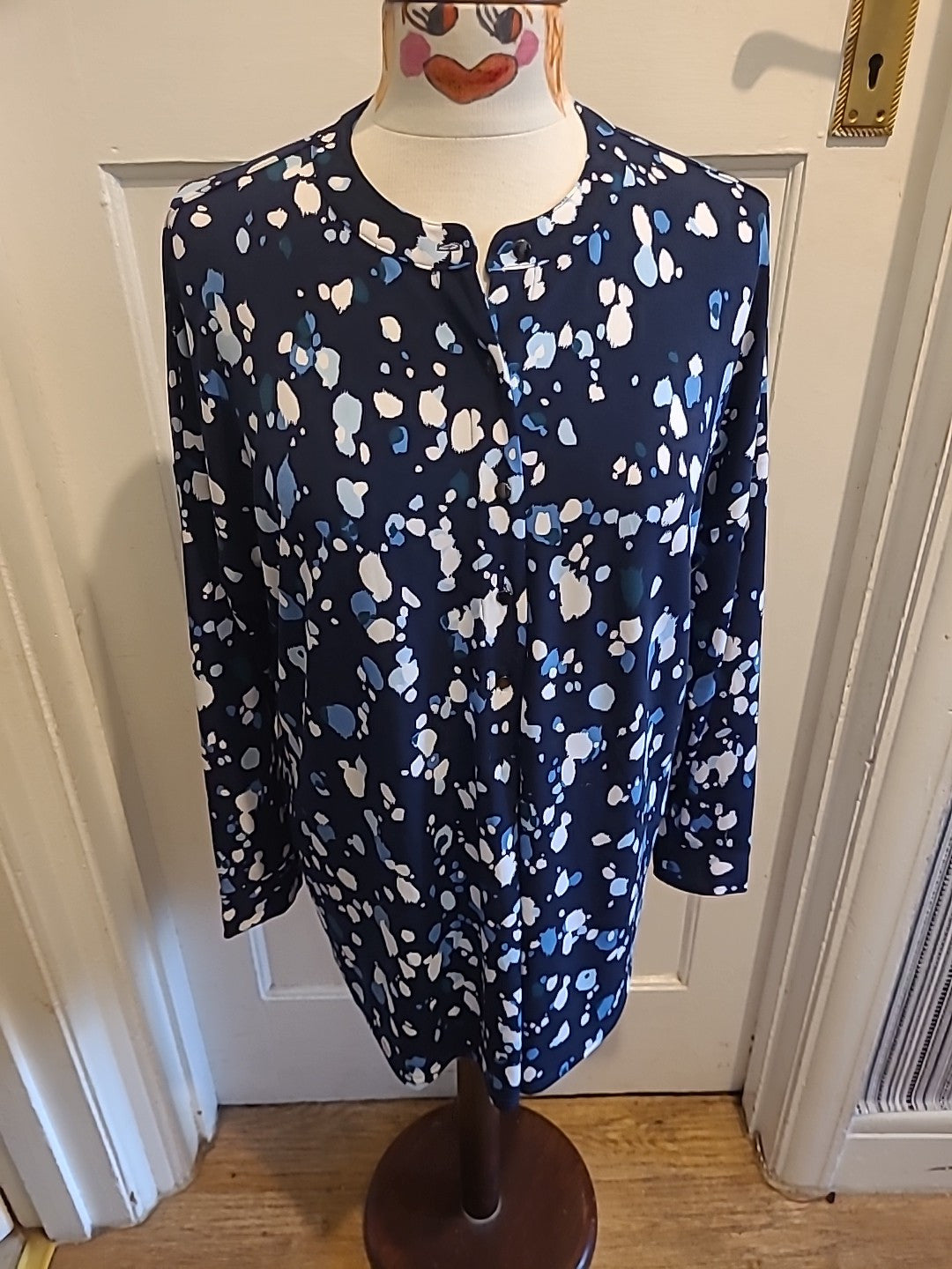 Ladies Gok Wan Size Small Navy White Light Blue Long Sleeved Blouse