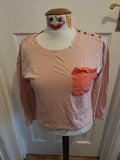 Ladies White Stuff Size 10 Pale Pink Long Sleeved Red Pocket Tshirt