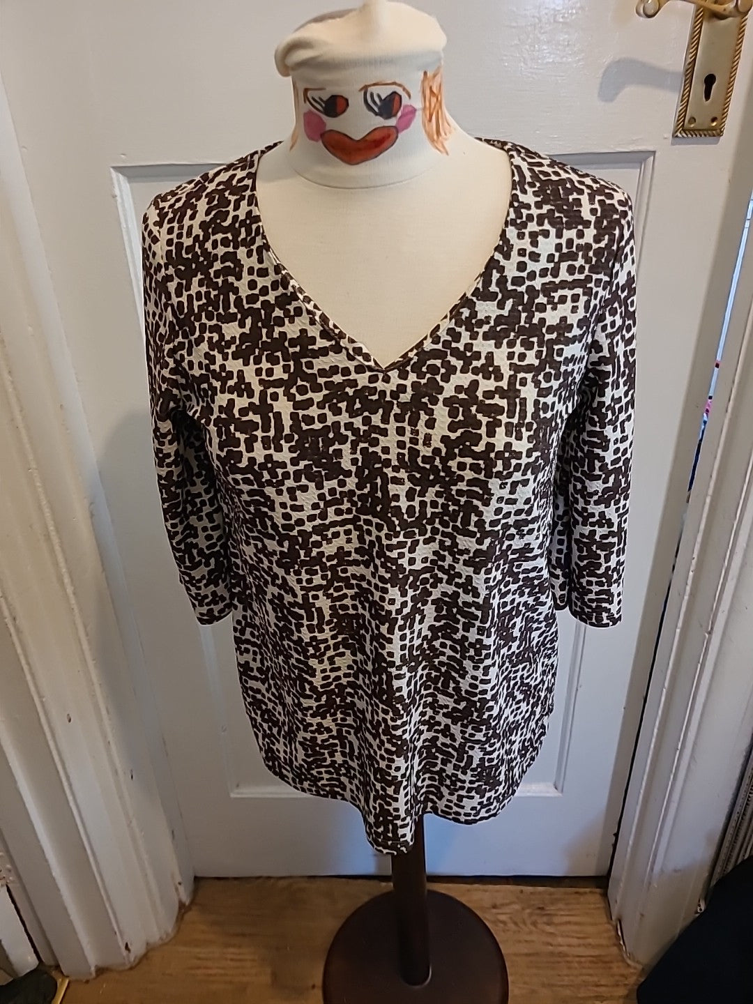 Ladies Next Size 8 Brown/Beige Mid Sleeved Blouse