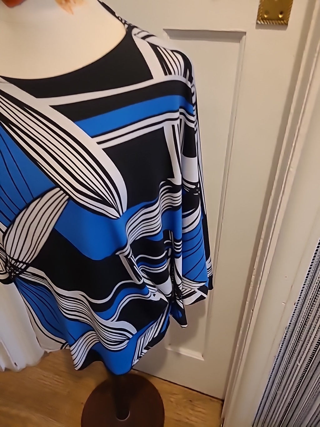 Ladies Mr Max Fashions Medium Blue/Black/White Oversized Blouse