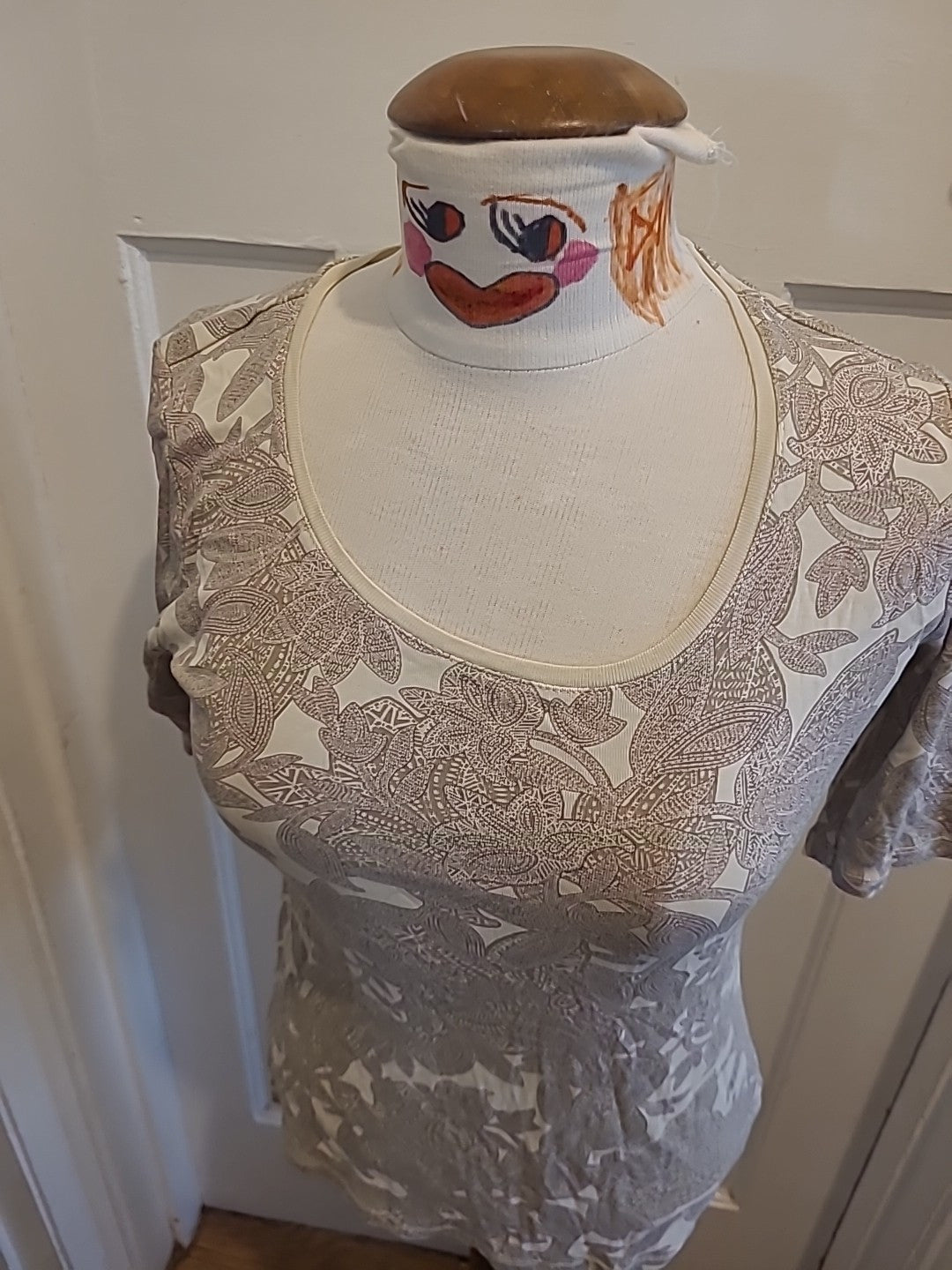 Ladies Marks And Spencer Size 10 Brown/ivory/beige Floral Short Sleeved Blouse