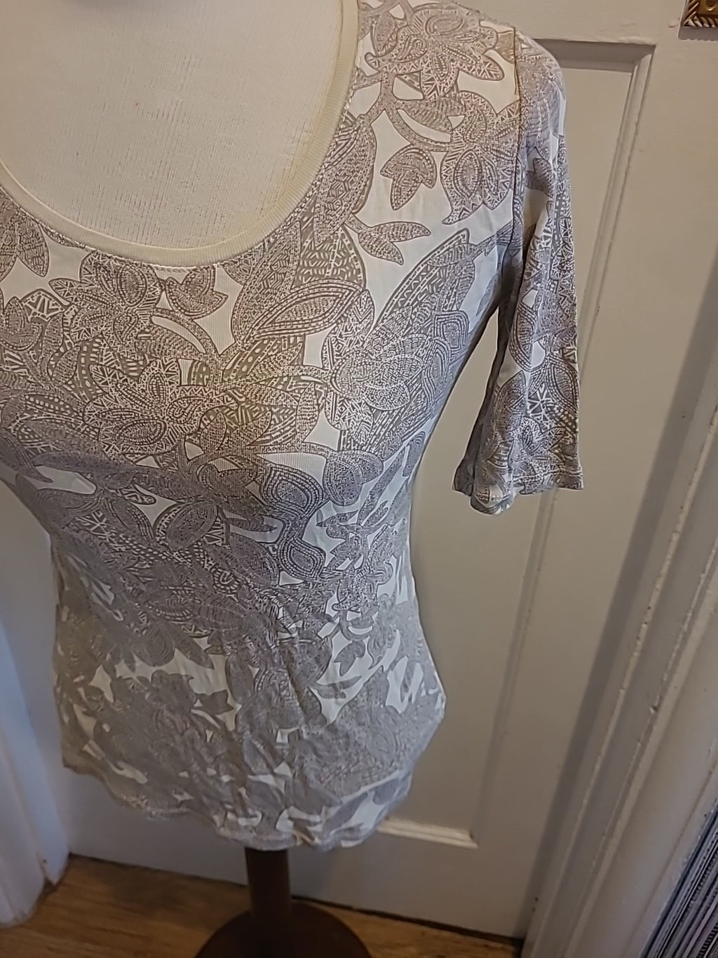 Ladies Marks And Spencer Size 10 Brown/ivory/beige Floral Short Sleeved Blouse