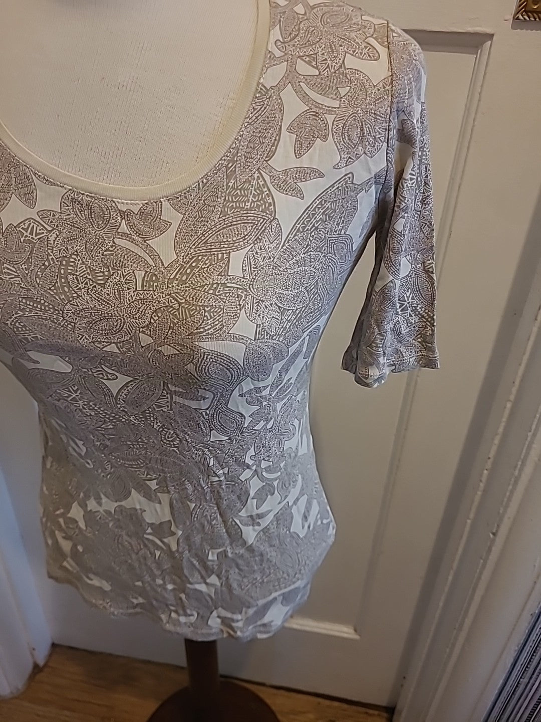 Ladies Marks And Spencer Size 10 Brown/ivory/beige Floral Short Sleeved Blouse