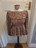 Ladies Shein Size Small Pink And Black Spotted Long Sleeved Top