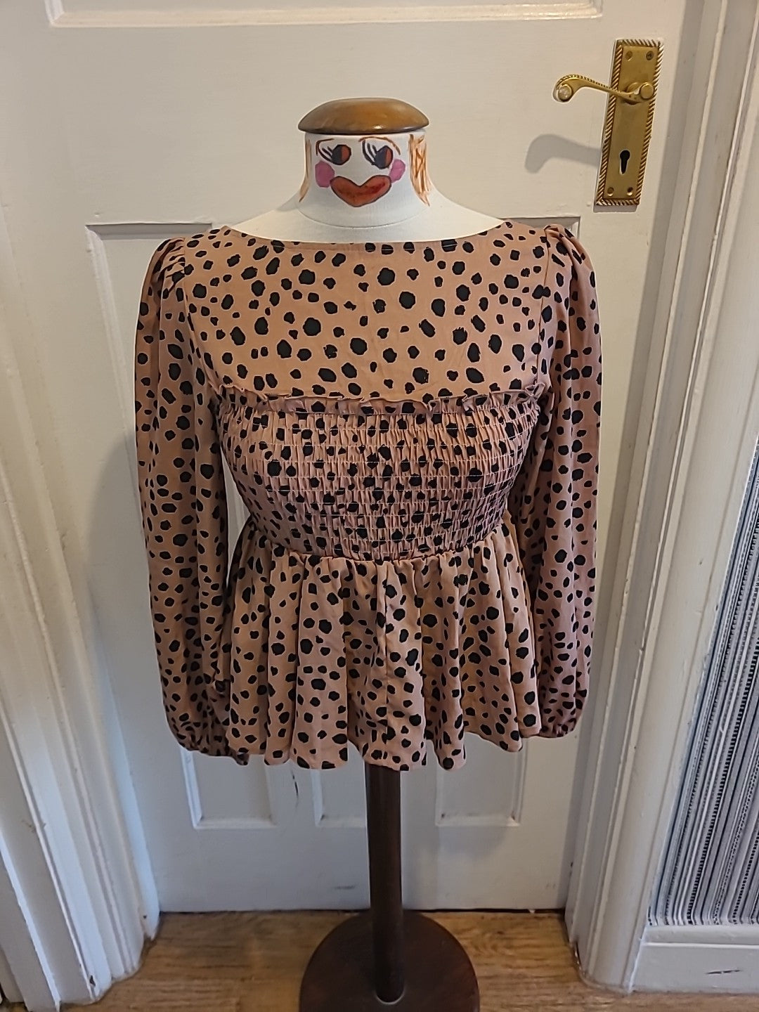 Ladies Shein Size Small Pink And Black Spotted Long Sleeved Top
