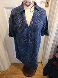 Ladies Peacocks 10 Navy Leaf Design Short Sleeved Oversized Blouse/Dress