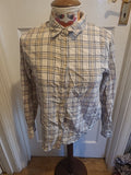 Ladies Uniqlo Size XS Beige Check Long Sleeved Blouse