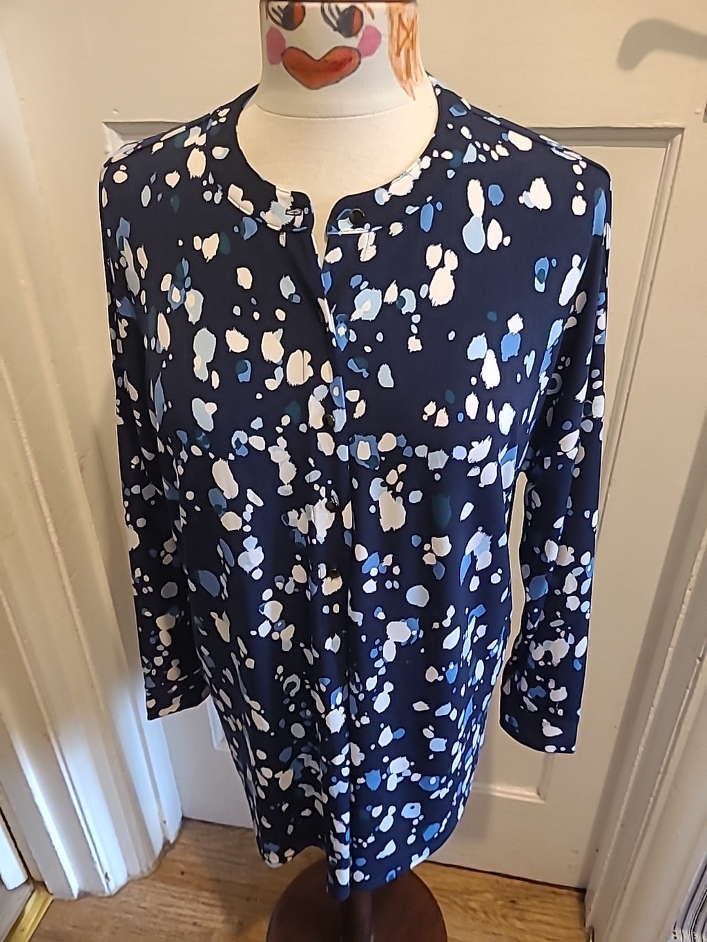 Ladies Gok Wan Size Small Navy White Light Blue Long Sleeved Blouse