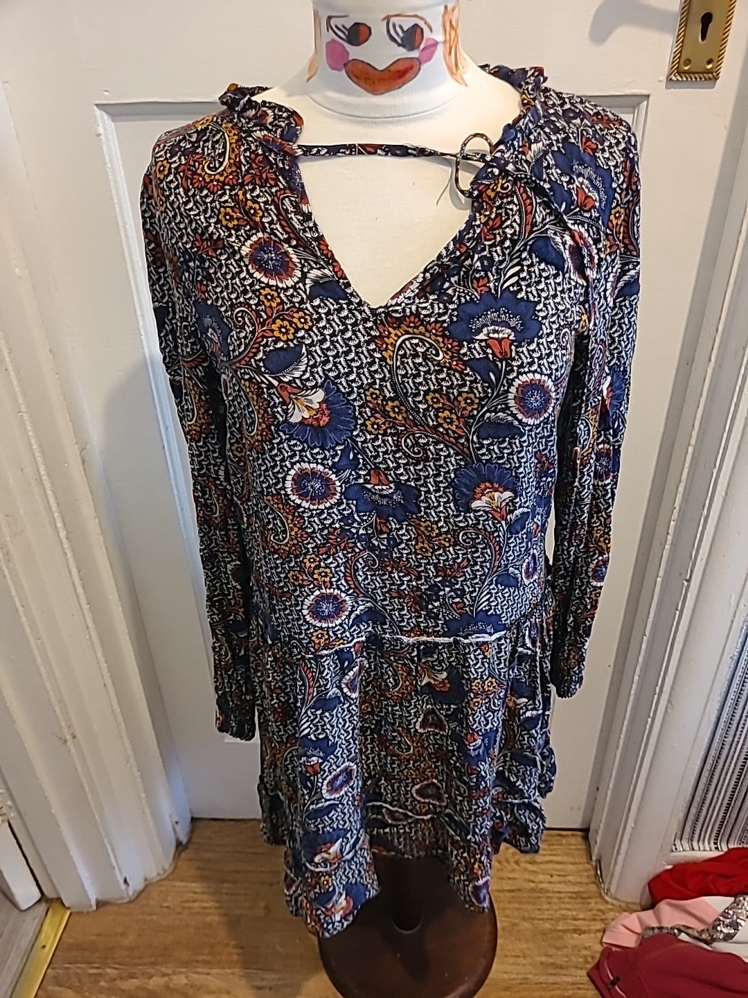 Ladies George 10 Multi Coloured Aztec Long Sleeved Dress