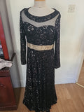 Ladies Rupali Medium Black Silver Long Sleeved Lace Long Dress