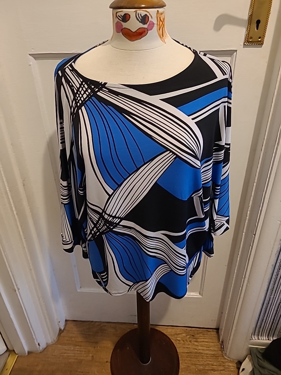 Ladies Mr Max Fashions Medium Blue/Black/White Oversized Blouse