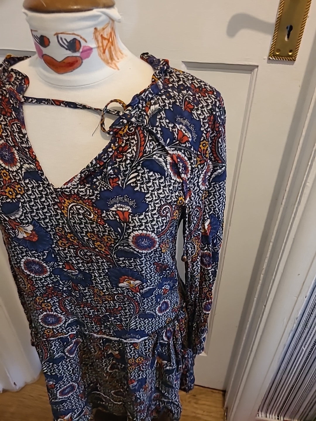 Ladies George 10 Multi Coloured Aztec Long Sleeved Dress