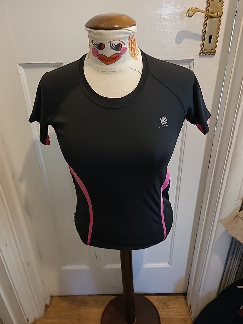Ladies Karrimor Size 8 Black And Pink Short Sleeved Running Tshirt