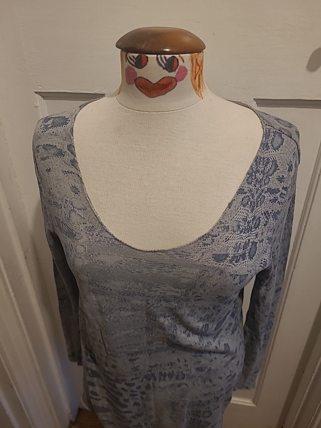 Ladies Gooseland Size Small Grey Navy Long Sleeved Blouse