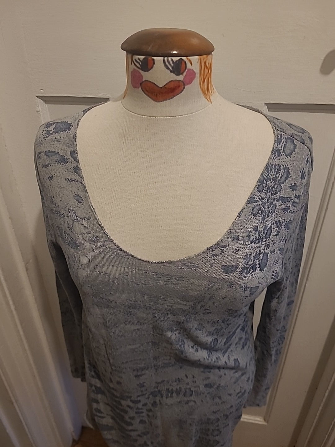 Ladies Gooseland Size Small Grey Navy Long Sleeved Blouse