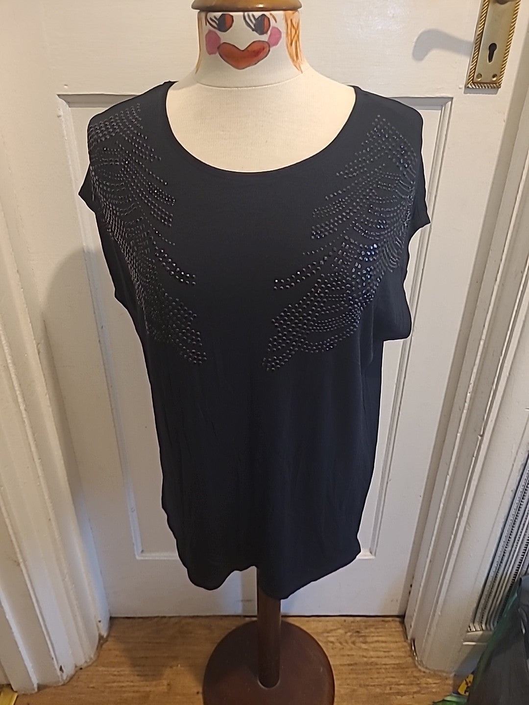 Ladies Encuentro Size Small Black With Diamonte Short Sleeved Tshirt