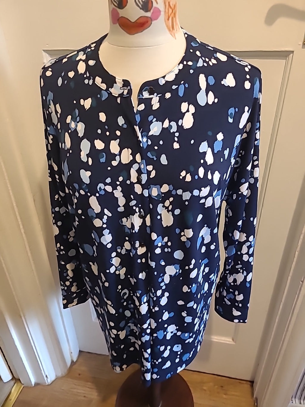 Ladies Gok Wan Size Small Navy White Light Blue Long Sleeved Blouse