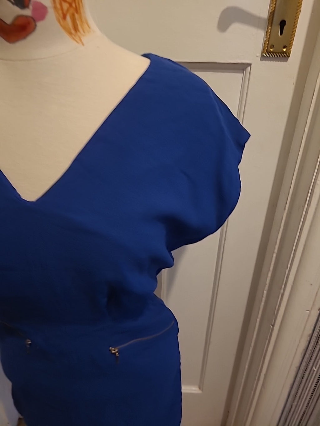Ladies French Connection Size 6 Royal Blue Sleeveless V Neck Dress