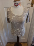 Ladies Marks And Spencer Size 10 Brown/ivory/beige Floral Short Sleeved Blouse