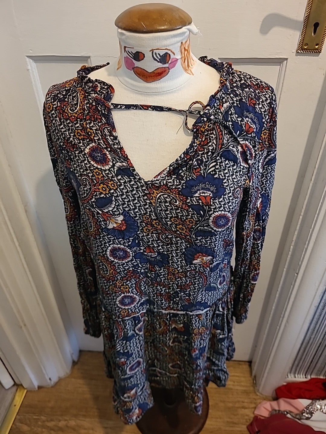 Ladies George 10 Multi Coloured Aztec Long Sleeved Dress