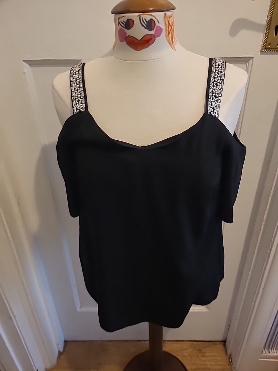 Ladies Dorothy Perkins Size 10 Black White Deatiled Shoulder Straps...