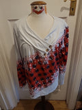 Ladies 2xl Red And White Xmas Long Sleeved Blouse