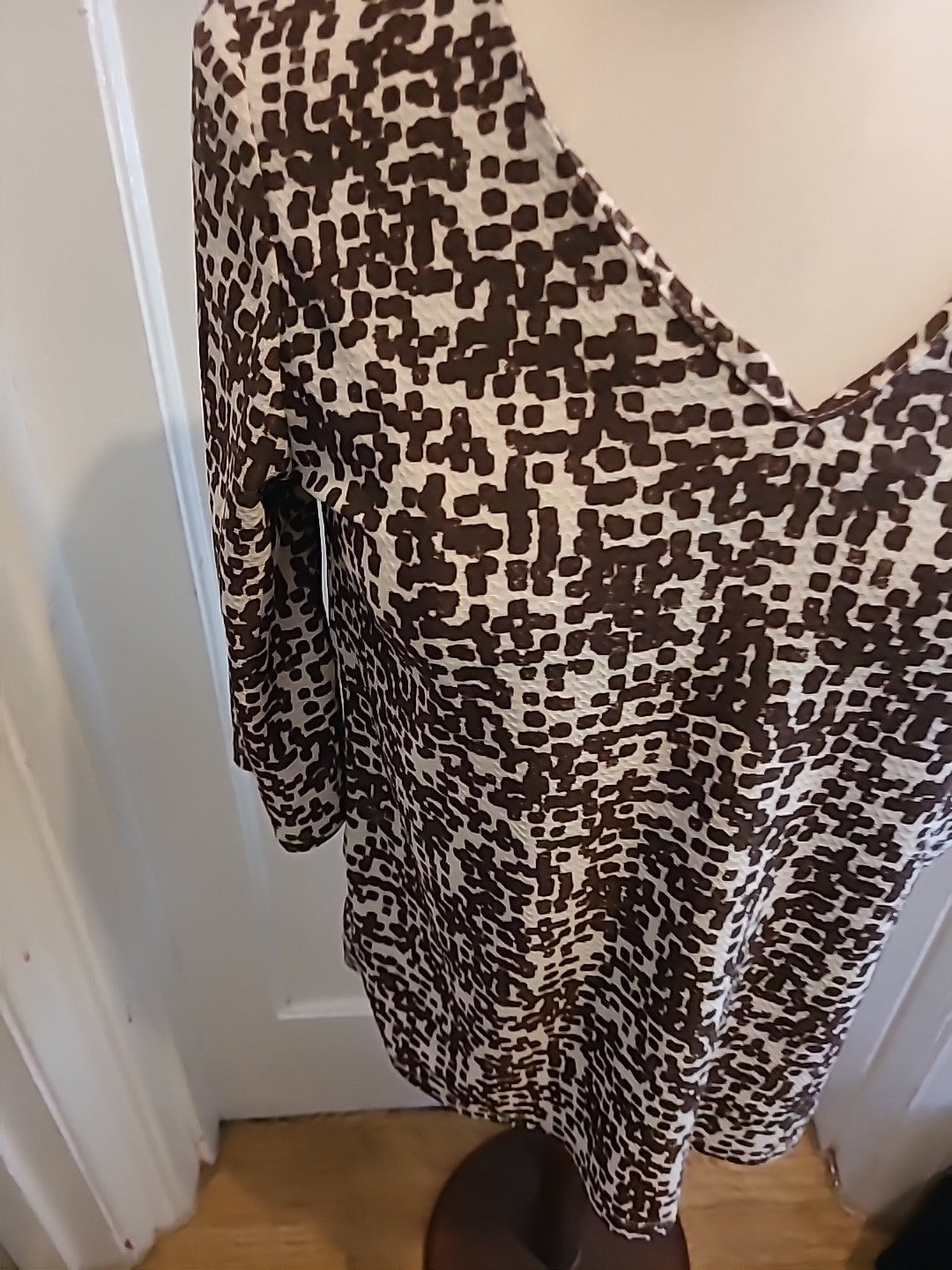 Ladies Next Size 8 Brown/Beige Mid Sleeved Blouse