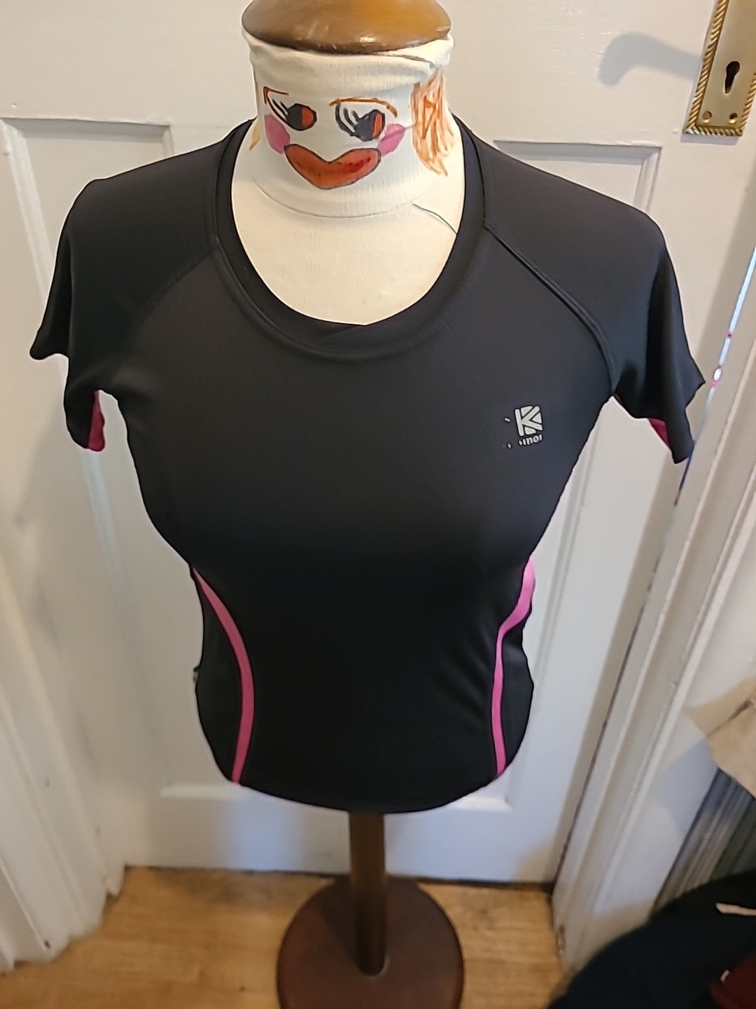 Ladies Karrimor Size 8 Black And Pink Short Sleeved Running Tshirt