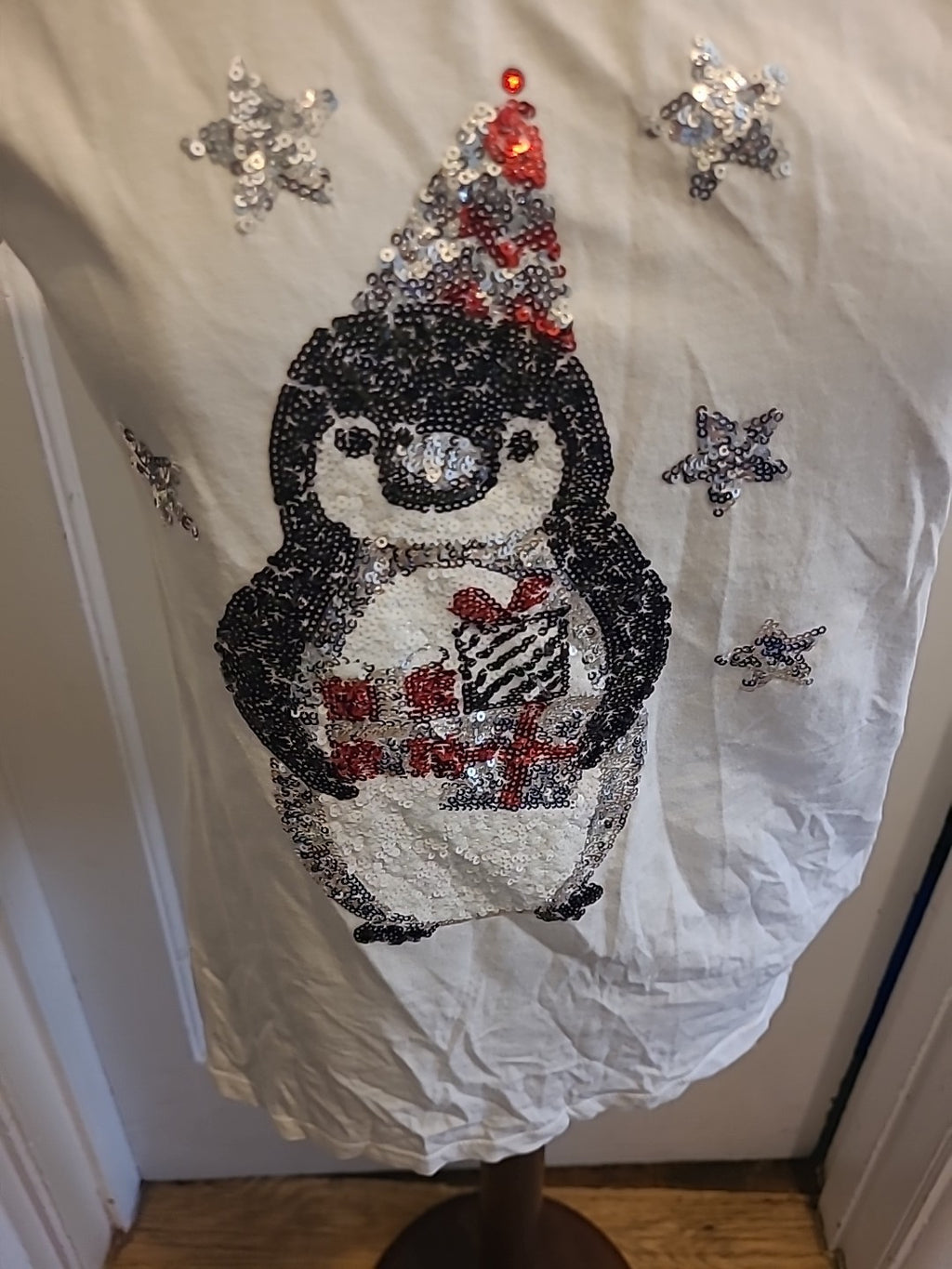 Unisex Marks And Spencer 12-13 Years White Xmas Penguin Short Sleeved Tshirt