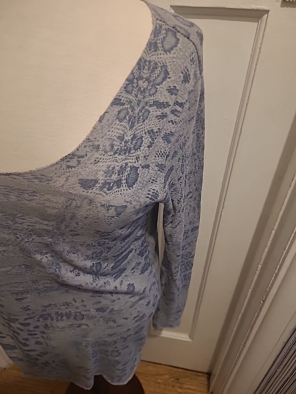 Ladies Gooseland Size Small Grey Navy Long Sleeved Blouse