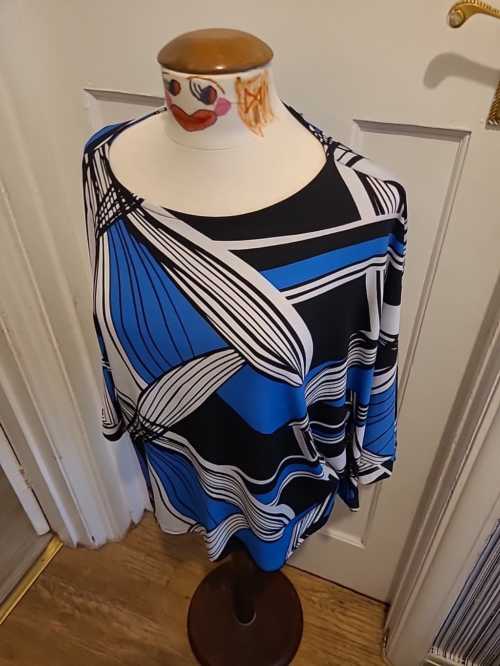 Ladies Mr Max Fashions Medium Blue/Black/White Oversized Blouse