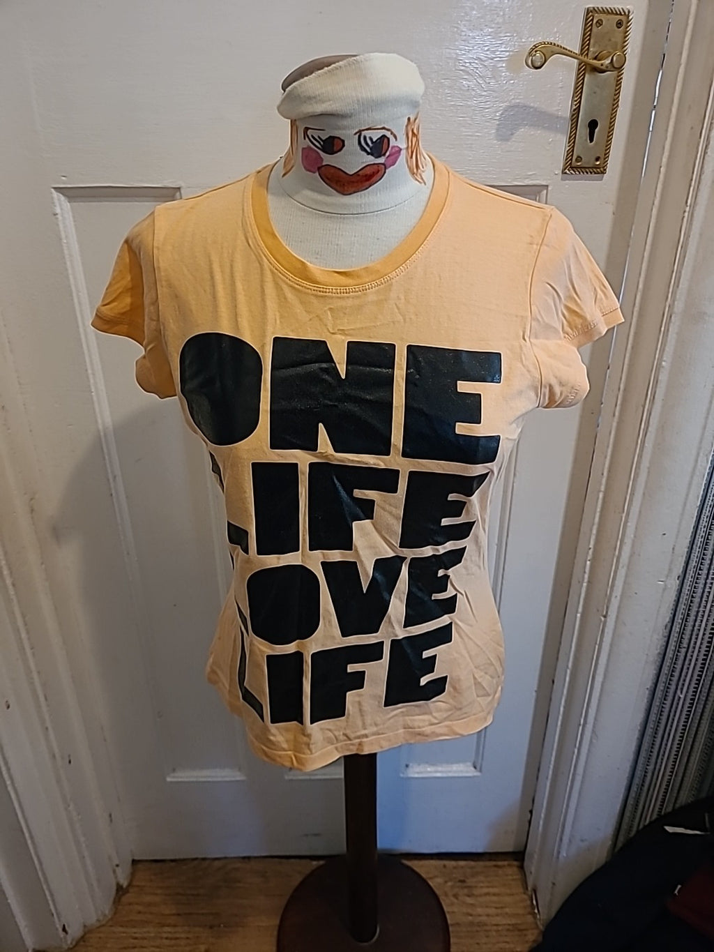 Ladies New Look 16 Peach And Black Short Sleeved Tshirt