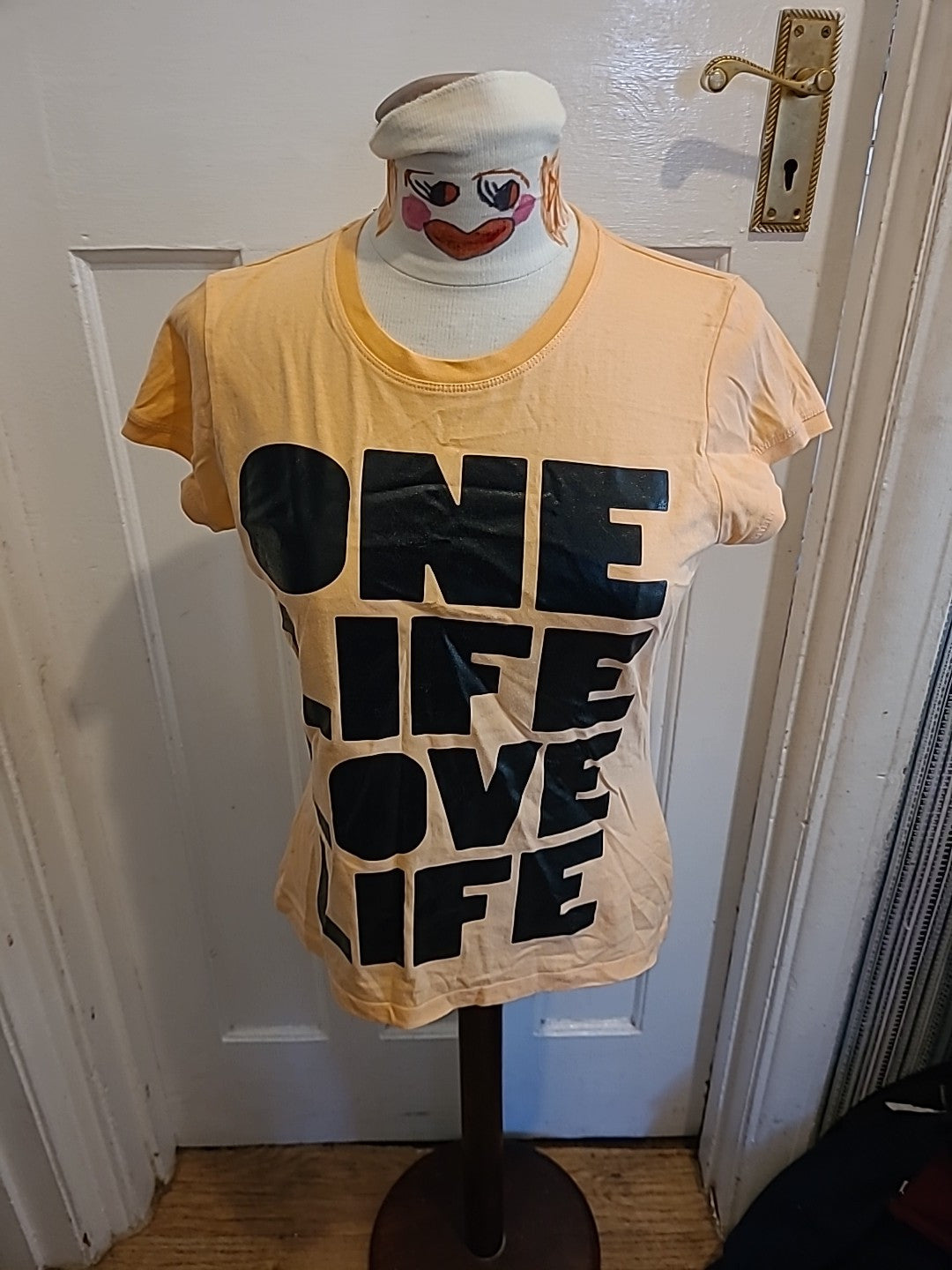 Ladies New Look 16 Peach And Black Short Sleeved Tshirt