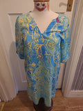 Ladies Unbranded Size Small  Blue/Yellow/ Green Short Sleeve Dress
