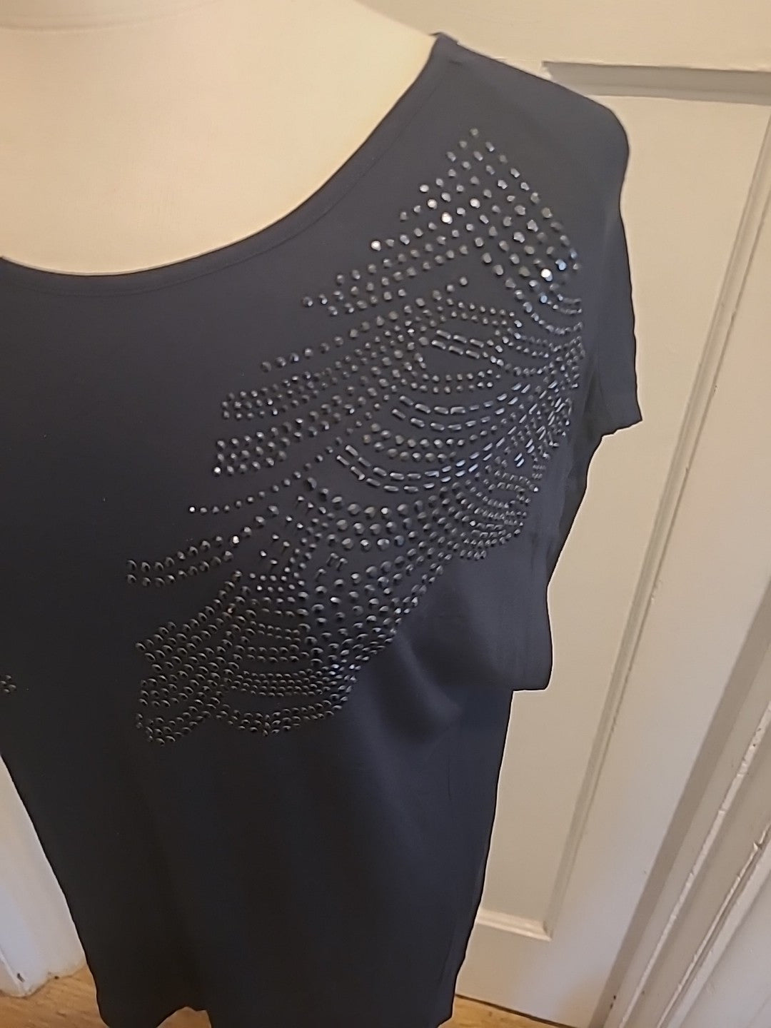 Ladies Encuentro Size Small Black With Diamonte Short Sleeved Tshirt